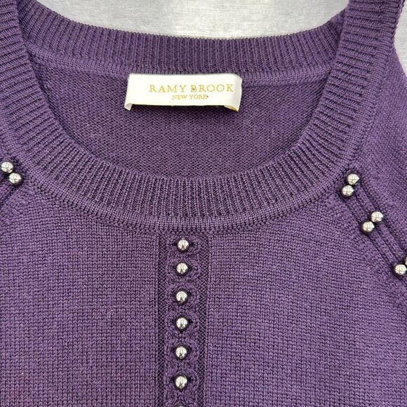 Ramy Brook Deep Purple Sweater with Stud Accents - Picture 4 of 9